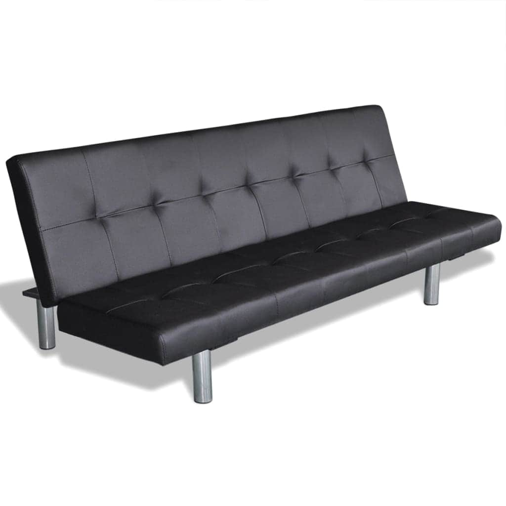 Sofa Bed with Two Pillows Artificial Leather Adjustable Black