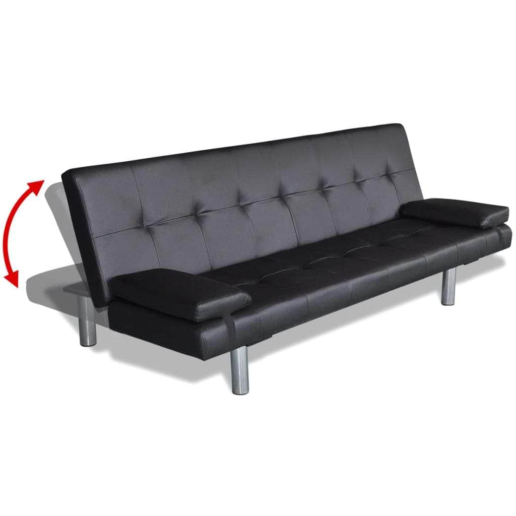 Sofa Bed with Two Pillows Artificial Leather Adjustable Black