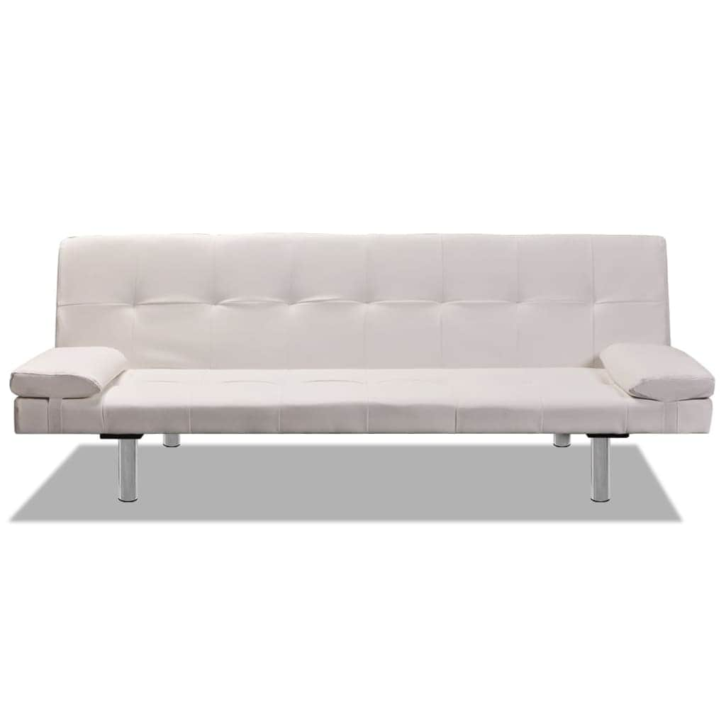 Sofa Bed with Two Pillows Artificial Leather Adjustable Cream White