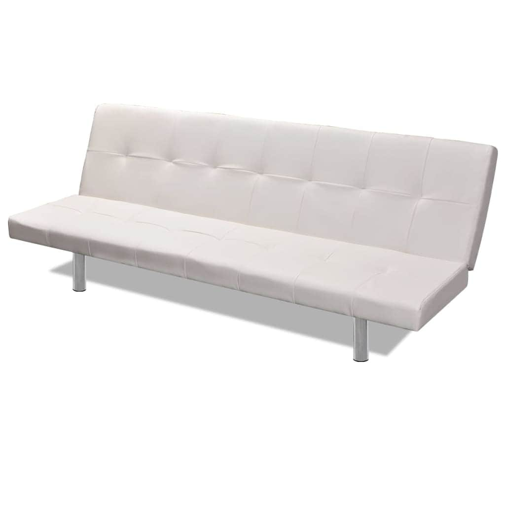 Sofa Bed with Two Pillows Artificial Leather Adjustable Cream White