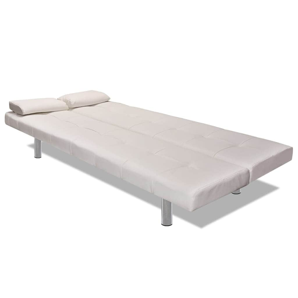 Sofa Bed with Two Pillows Artificial Leather Adjustable Cream White