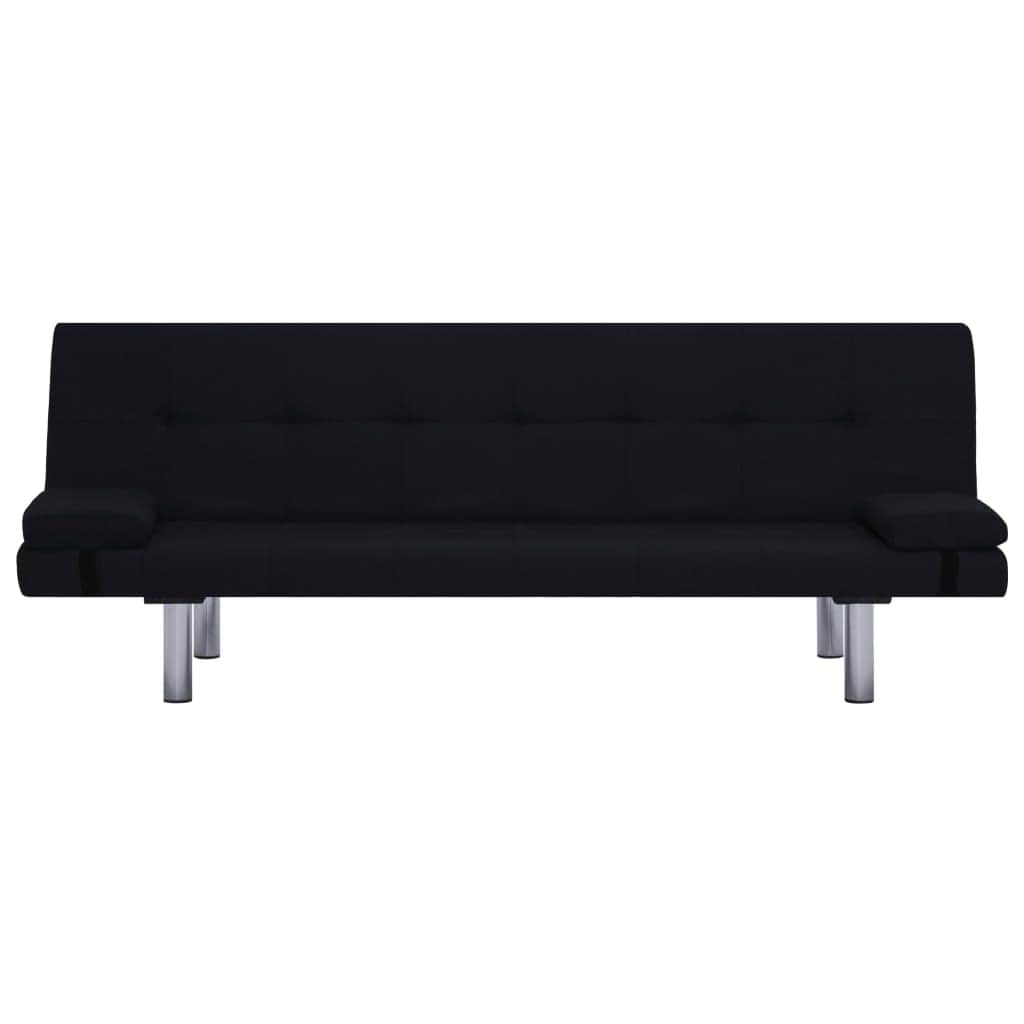 Sofa Bed with Two Pillows Black Polyester