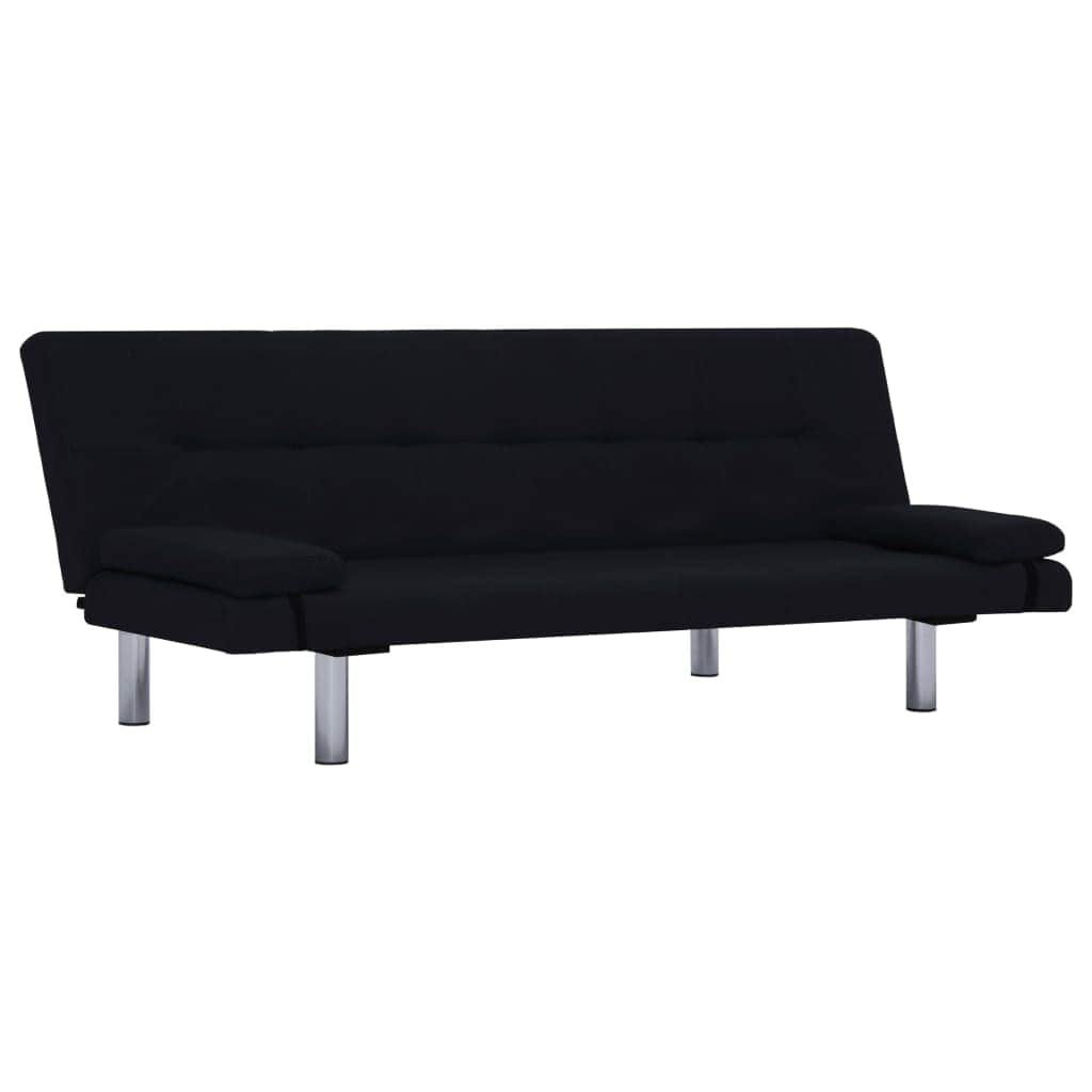 Sofa Bed with Two Pillows Black Polyester