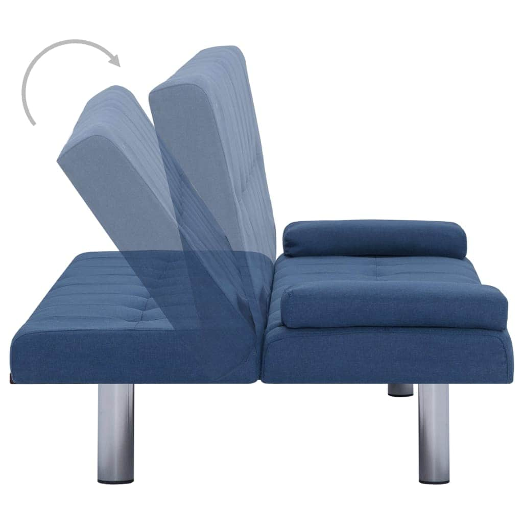 Sofa Bed with Two Pillows Blue Polyester