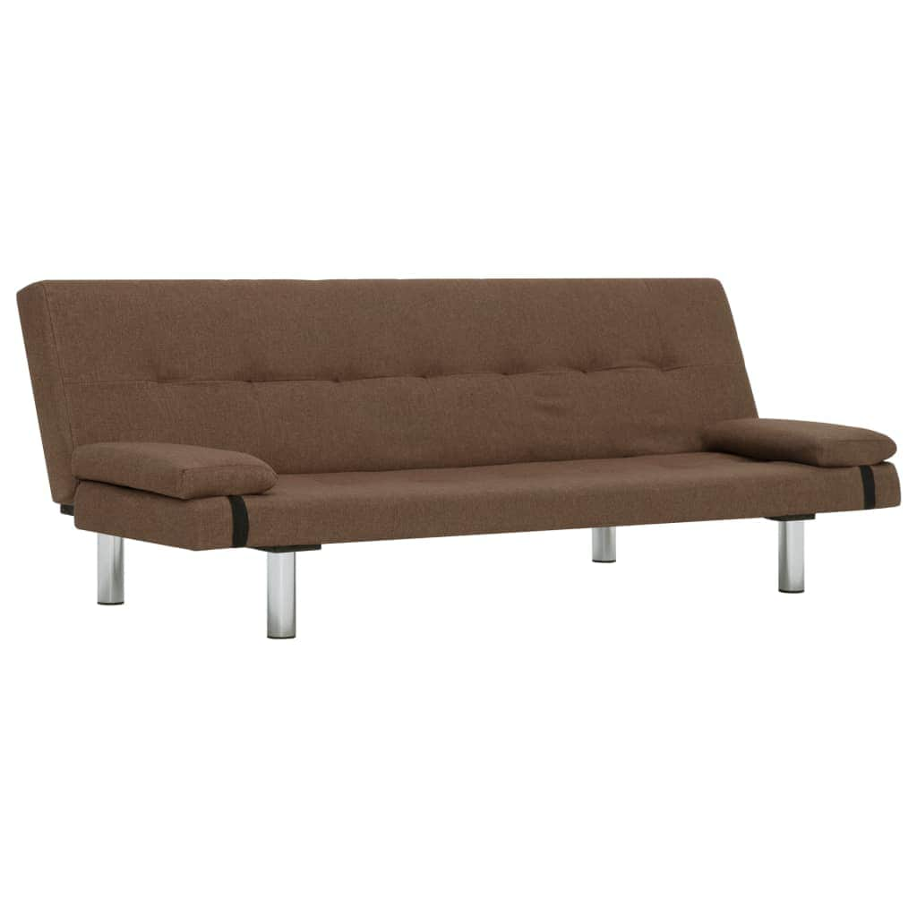 Sofa Bed with Two Pillows Brown Polyester