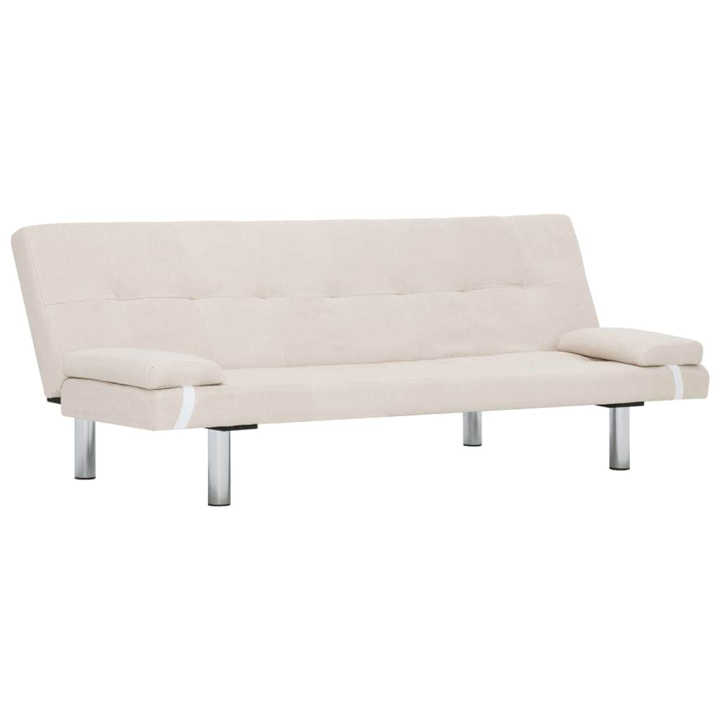 Sofa Bed with Two Pillows Cream Polyester