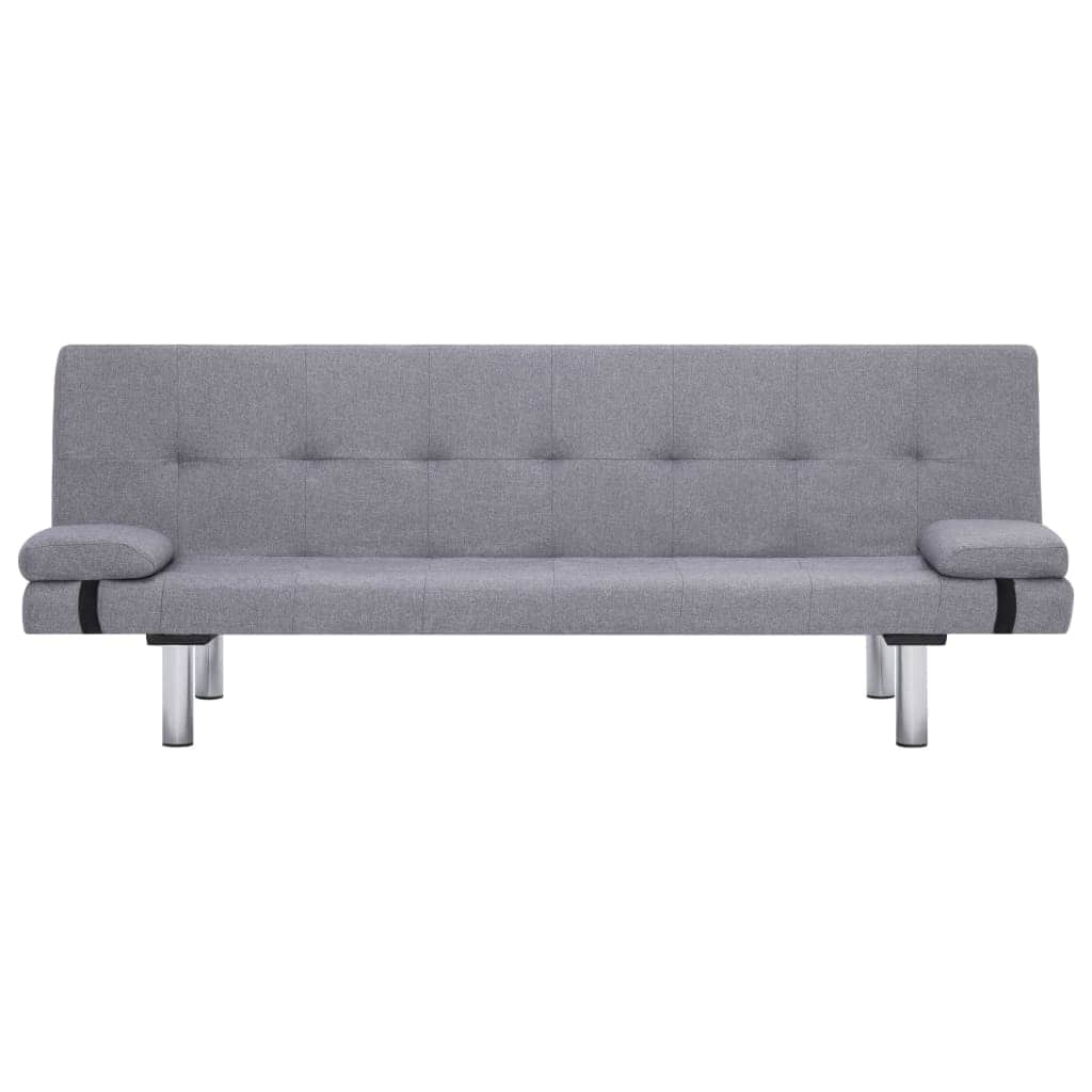 Sofa Bed with Two Pillows Light Grey Polyester