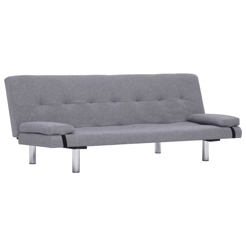 Sofa Bed with Two Pillows Light Grey Polyester