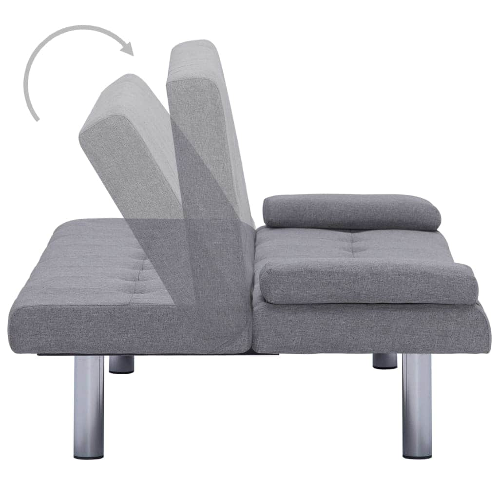 Sofa Bed with Two Pillows Light Grey Polyester