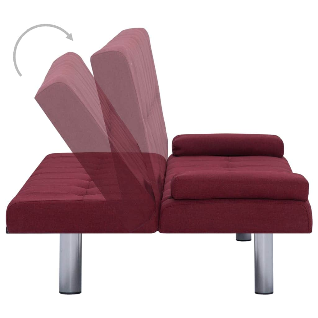 Sofa Bed with Two Pillows Wine Red Polyester