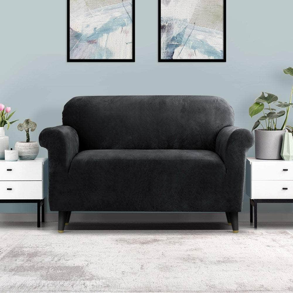 Sofa Cover Couch Covers 2 Seater Velvet Black