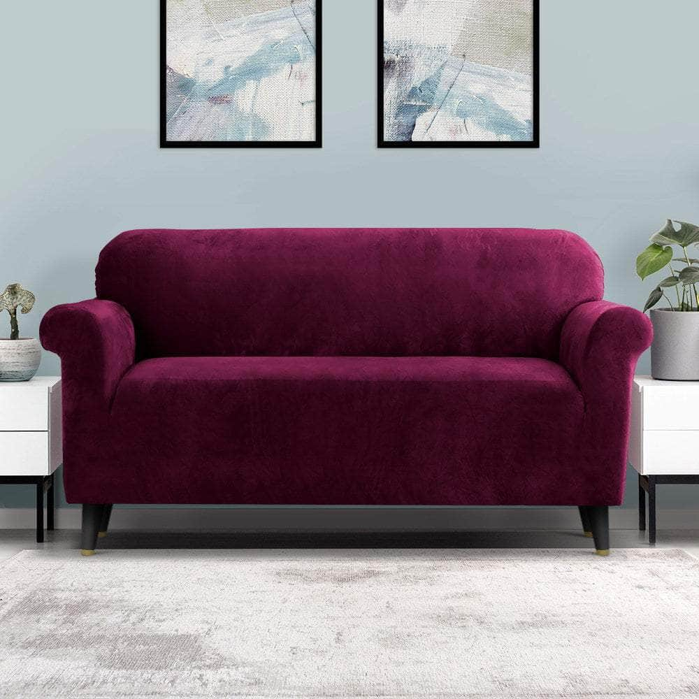 Sofa Cover Couch Covers 3 Seater Velvet Ruby Red