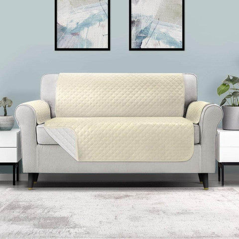 Sofa Cover Quilted Couch Covers 100% Water Resistant 3 Seater Beige