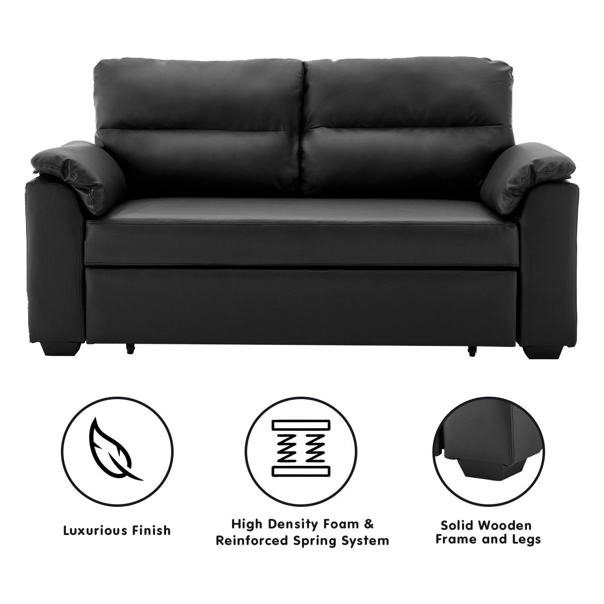 Leather Sofa Bed Couch Lounge - Black