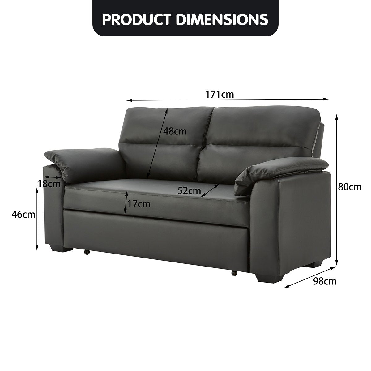 Leather Sofa Bed Couch Lounge - Black