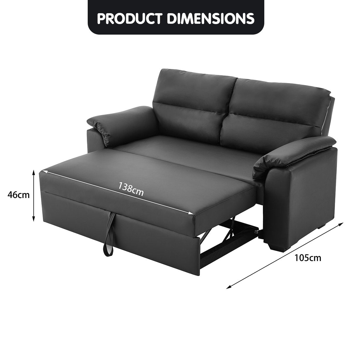 Leather Sofa Bed Couch Lounge - Black