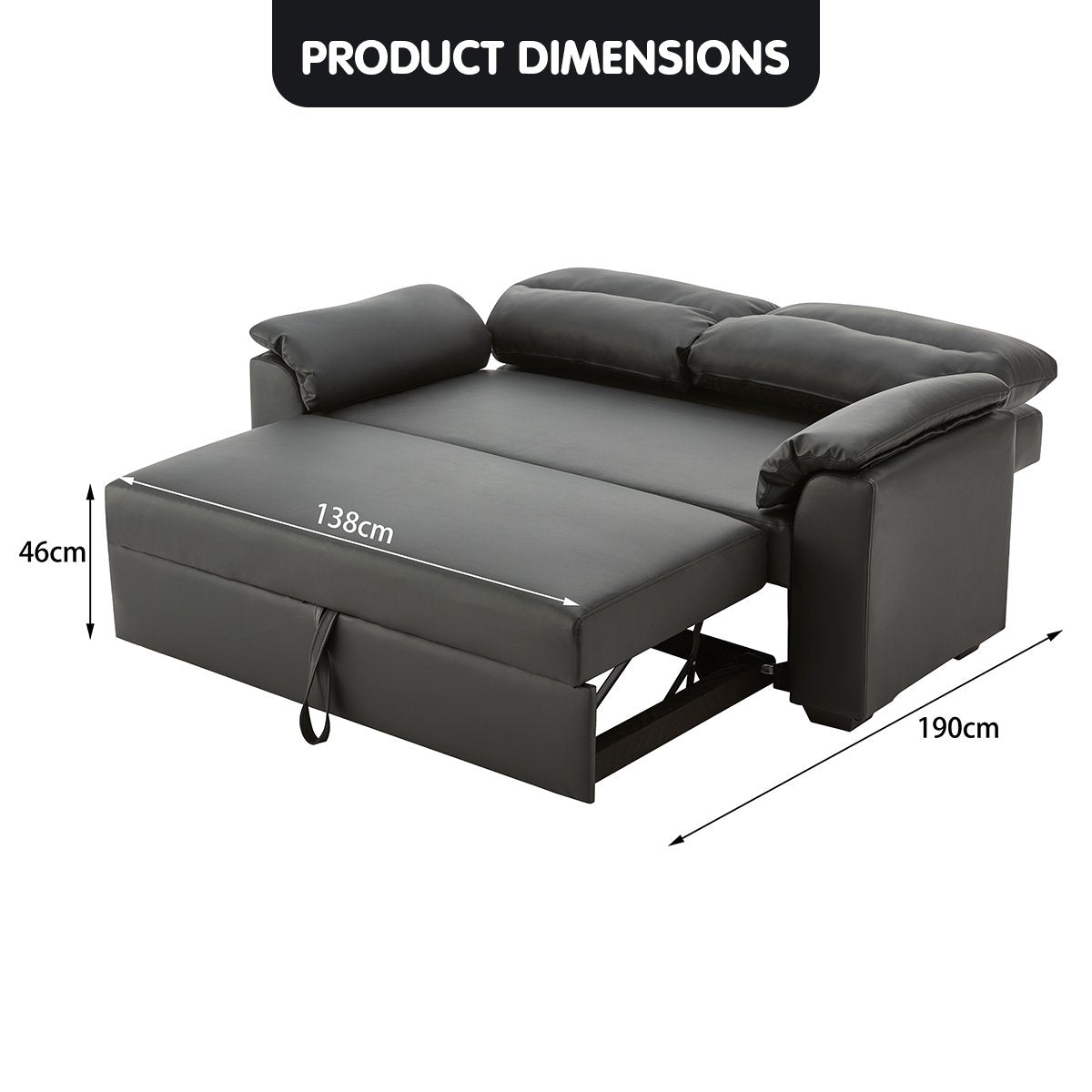 Leather Sofa Bed Couch Lounge - Black