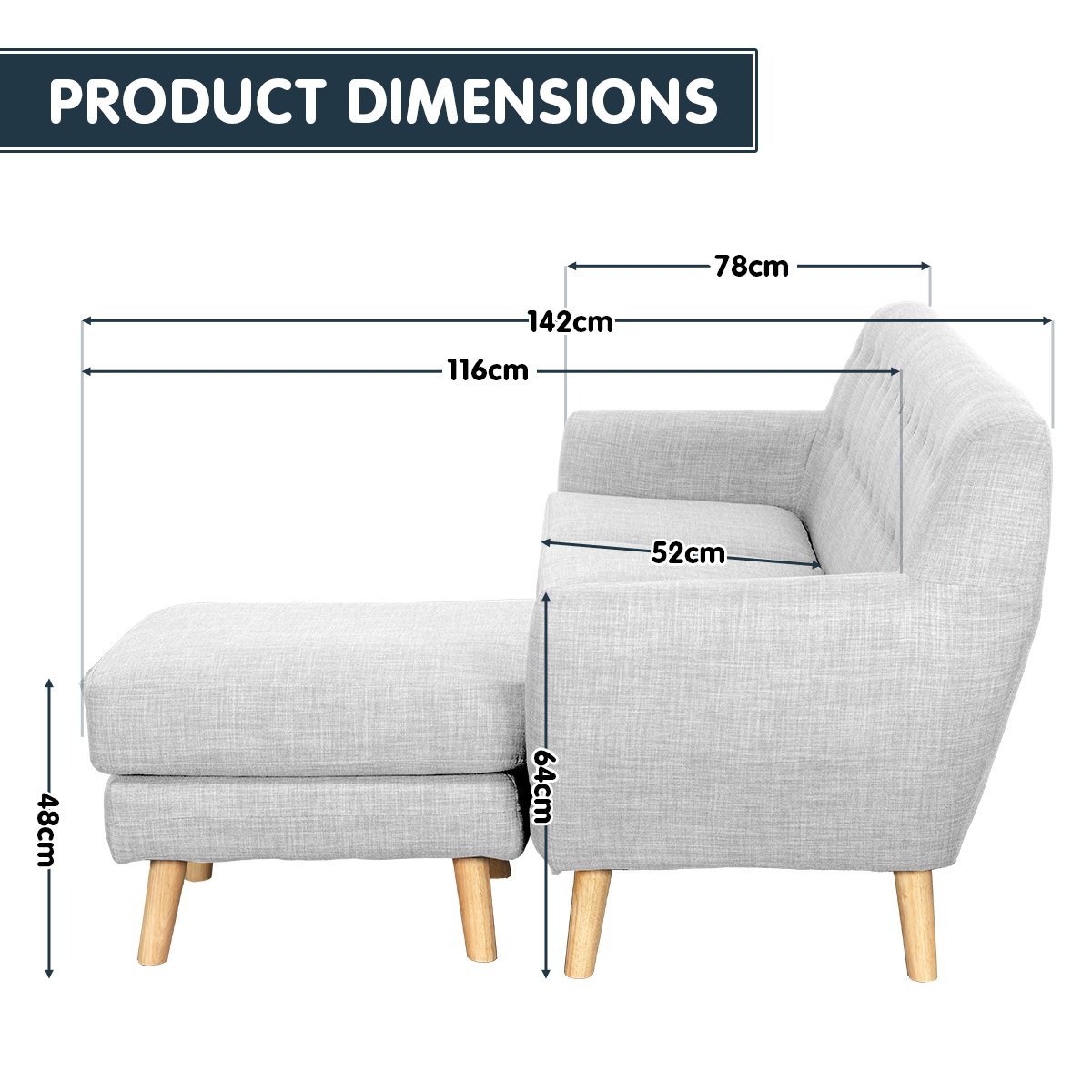 Linen Corner Wooden Sofa Lounge L-shaped with Left Chaise Light Grey