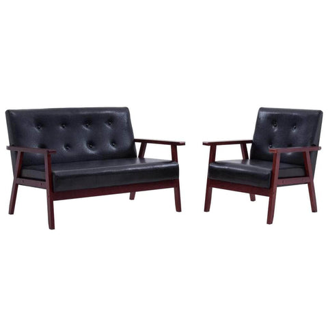 Sofa Set 2 Piece Black Leather