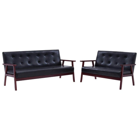 Sofa Set 2 Piece Black Leather