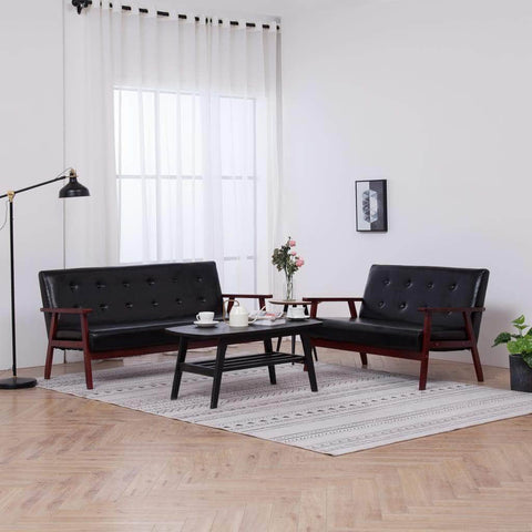 Sofa Set 2 Piece Black Leather