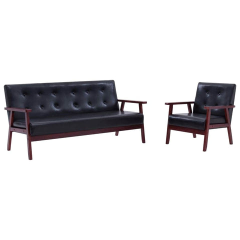 Sofa Set 2 Piece Black Leather