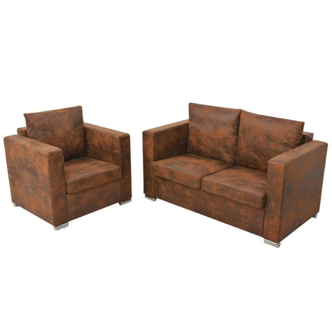 Sofa Set 2 Pieces Artificial Suede Leather