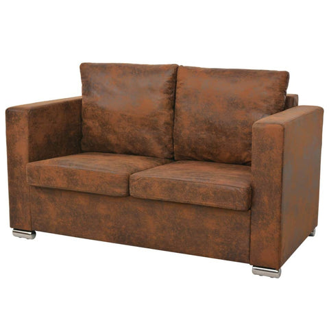 Sofa Set 2 Pieces Artificial Suede Leather