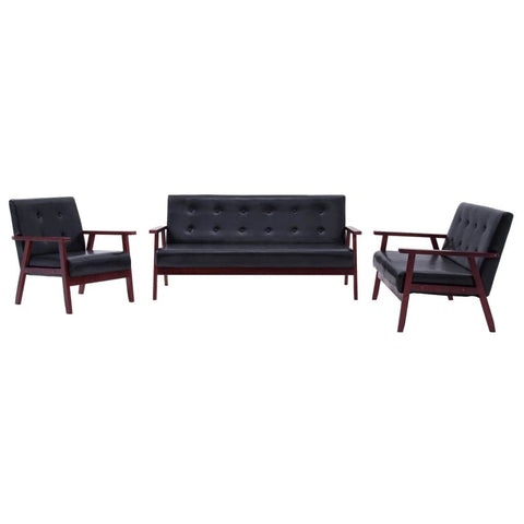 Sofa Set 3 Piece Black Leather