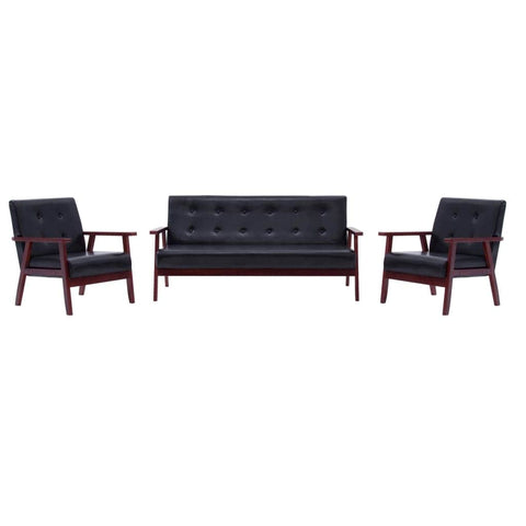 Sofa Set 3 Piece Black Leather