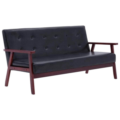 Sofa Set 3 Piece Black Leather