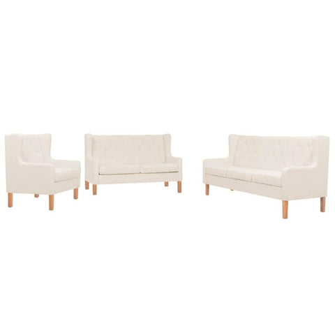 Sofa Set 3 Pieces Fabric Cream White