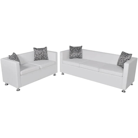 Sofa Set Artificial Leather 3-Seater and 2-Seater White