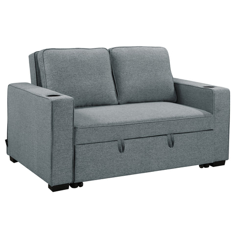 Linen Sofa Bed with Cushions & Cup Holders Dark Grey