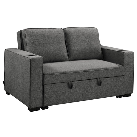 Dark Grey Linen Sofa Bed with Cushions and Convenient Cup Holders