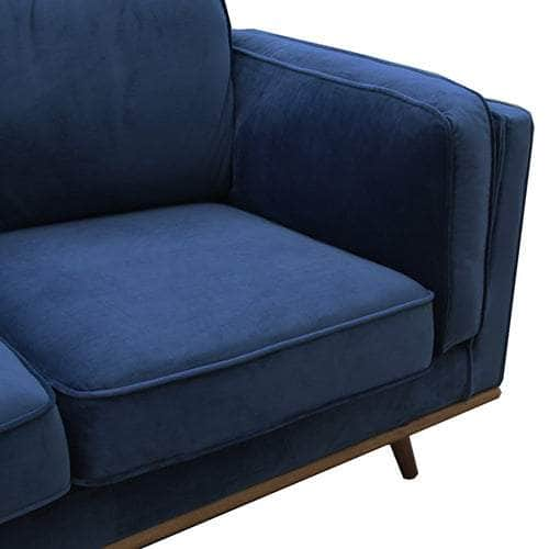 Soft Blue Velvet 3-Seater Sofa With Wooden Frame