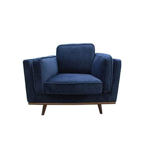 Soft Blue Velvet Armchair With Wooden Frame