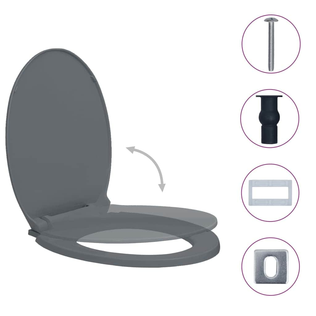 Soft-Close Toilet Seat Quick Release Grey Oval