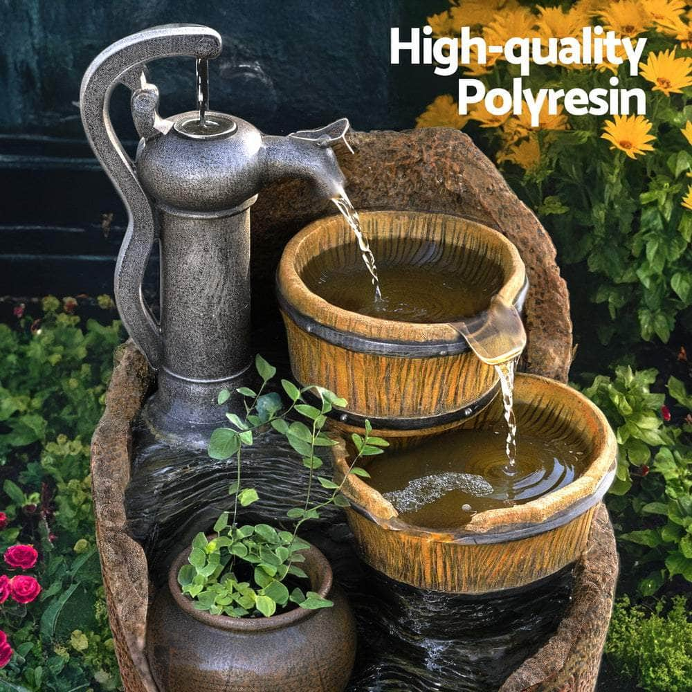 Solar Fountain Water Feature Outdoor Cascading Hand Pump Design 80CM