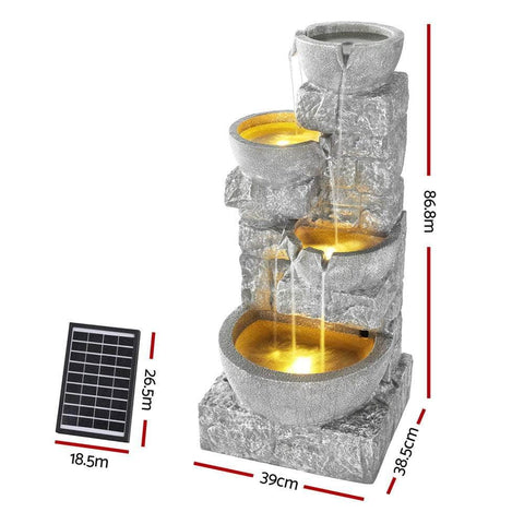 Solar Fountain Water Feature Outdoor Led Lights Gray