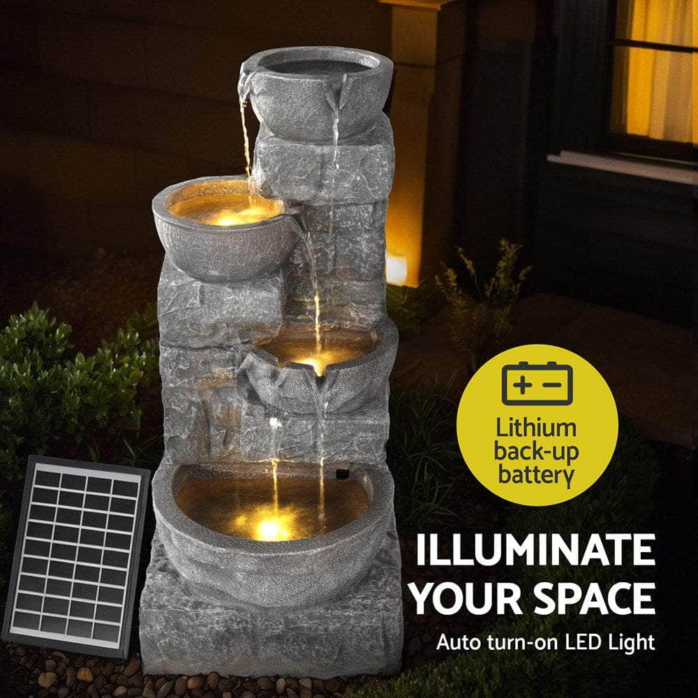 Solar Fountain Water Feature Outdoor Led Lights Gray