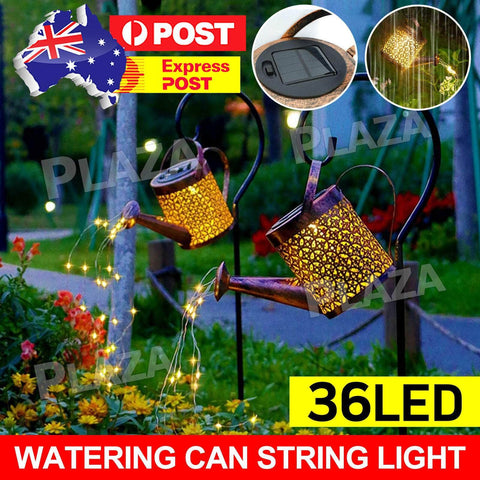 Solar LED Watering Can String Light Outdoor Garden Tree Art Waterfall Lamp Decor