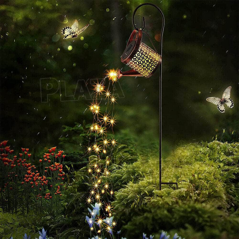 Solar LED Watering Can String Light Outdoor Garden Tree Art Waterfall Lamp Decor