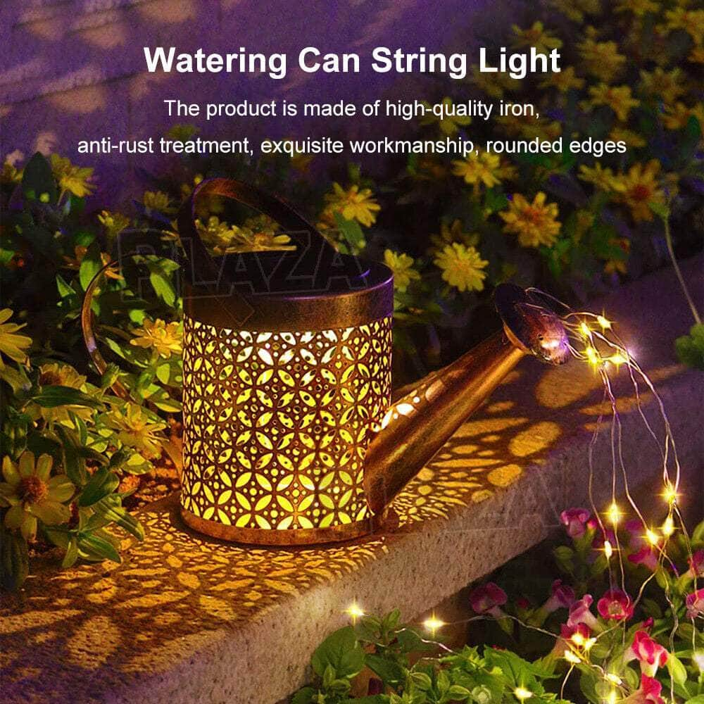 Solar LED Watering Can String Light Outdoor Garden Tree Art Waterfall Lamp Decor