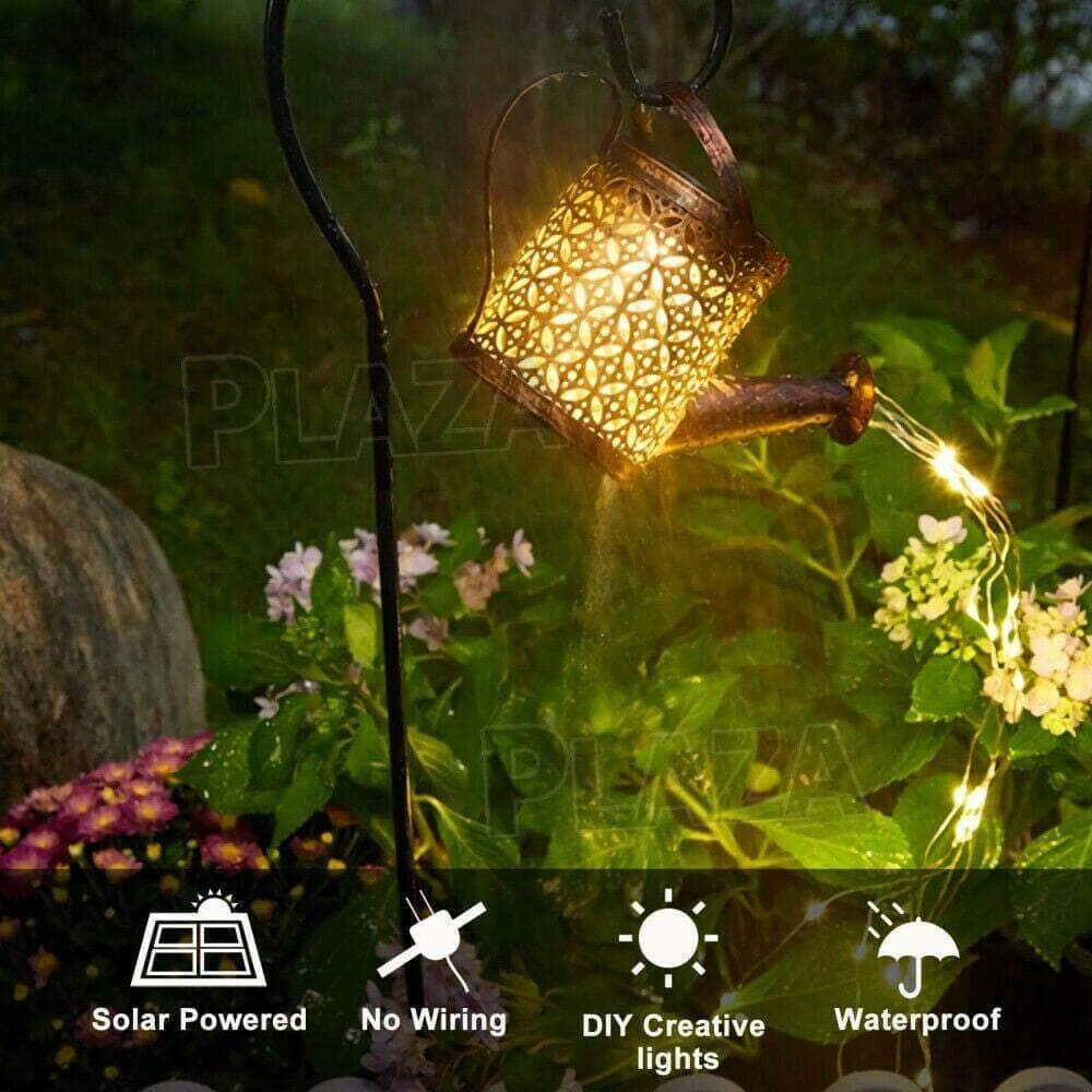 Solar LED Watering Can String Light Outdoor Garden Tree Art Waterfall Lamp Decor