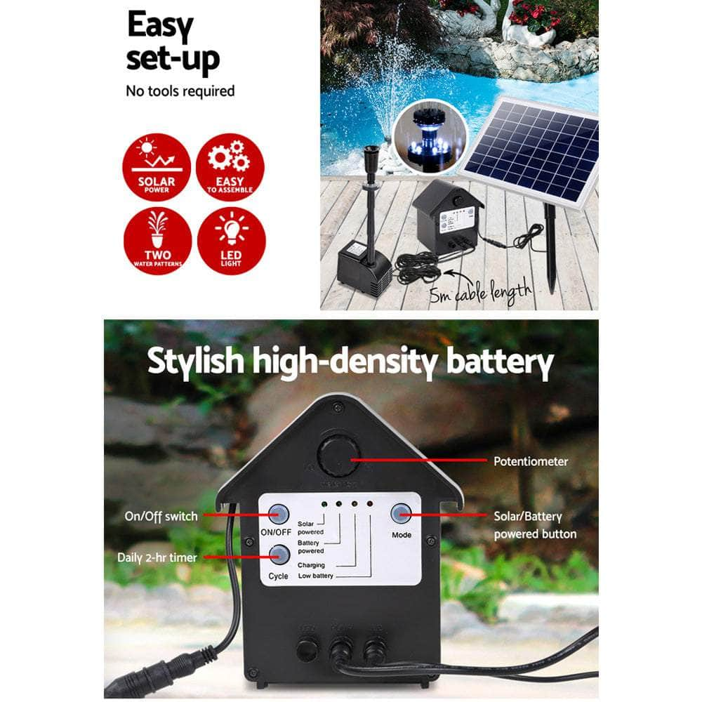 Solar Pond Pump With Battery Kit Led Lights 6.6Ft