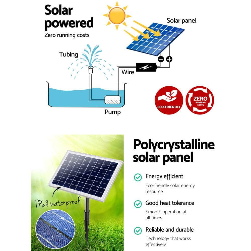 Solar Pond Pump With Battery Kit Led Lights 6.6Ft