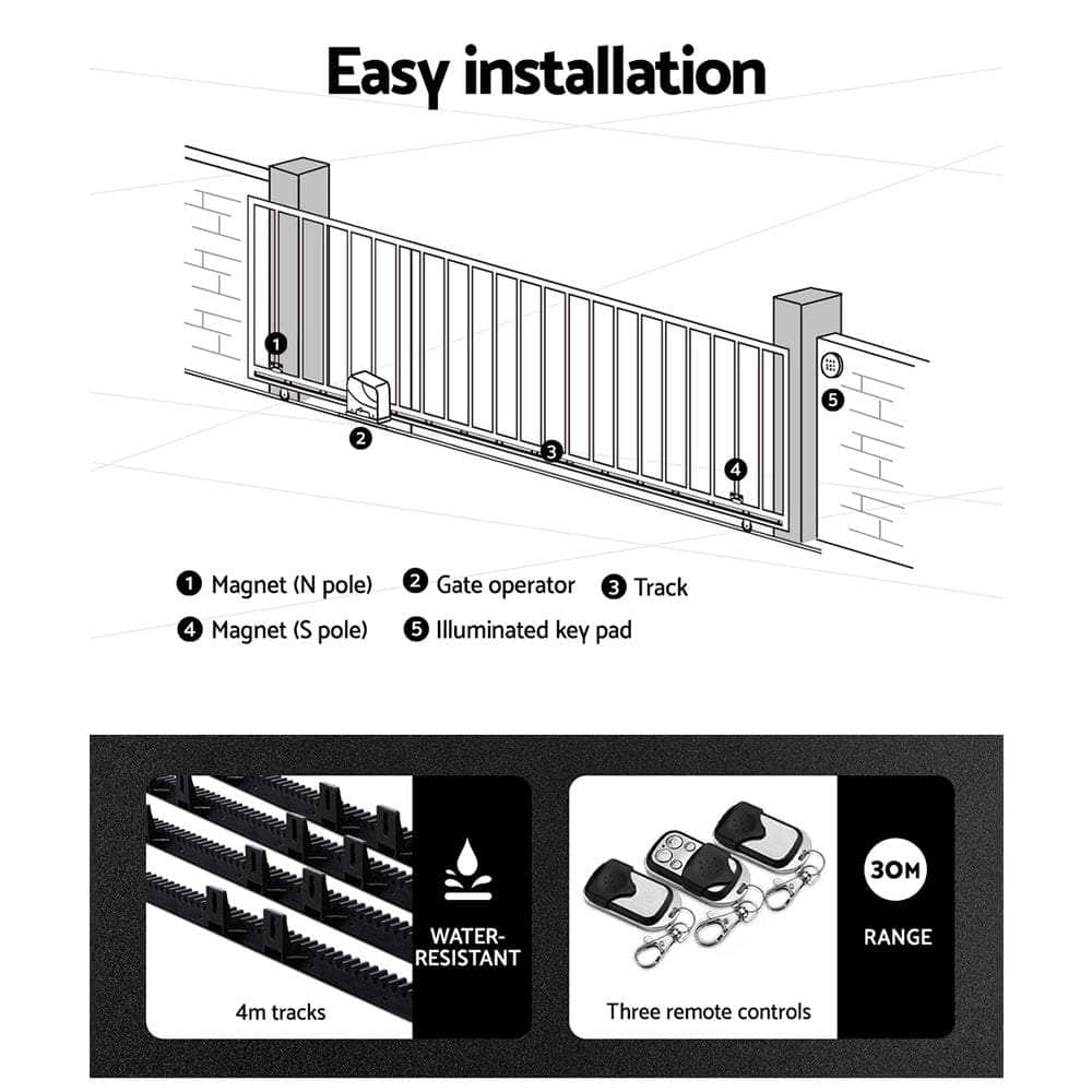 Solar Powered 4M Sliding Gate Opener Kit