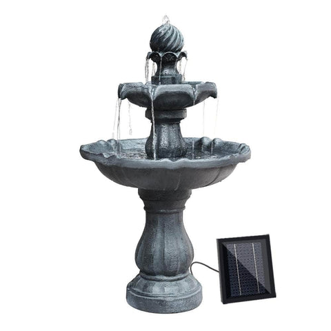 Solar Water Feature 3-Tier Fountain with Pump Kit Bird Bath 93CM Black