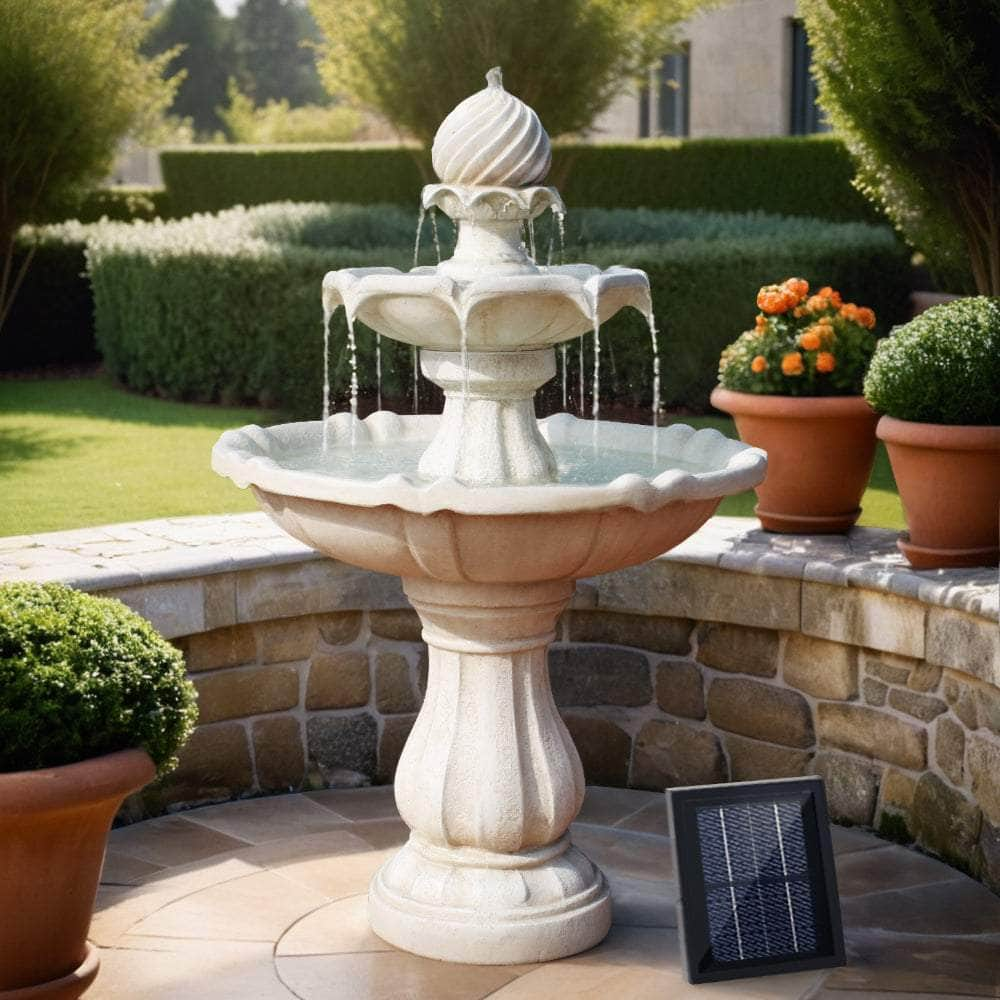 Solar Water Feature 3-Tier Fountain with Pump Kit Bird Bath 93CM Ivory